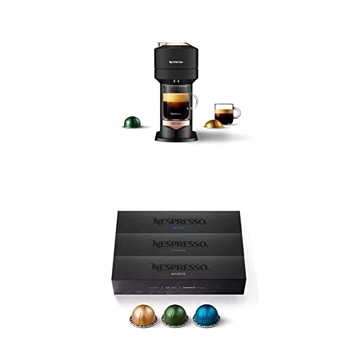 Nespresso Vertuo Next Coffee and Espresso Maker by De'Longhi, Deluxe Matte Black Rose Gold + Nespresso Capsules VertuoLine, Medium and Dark Roast Coffee, 30 Count Coffee Pods