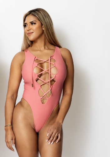 Katrina Lace Up One Piece Swimsuit In Pink - L / Pink