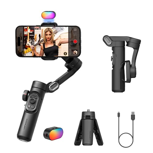 Smartphone Gimbal 3-Axis Stabilizer for iPhone & Android, Magnetic Fill Light,Smooth Video Recording, Foldable Portable 3-Axis Gimble for Smartphone-AOCHUAN Smart XE Kit - Smart XE KIT