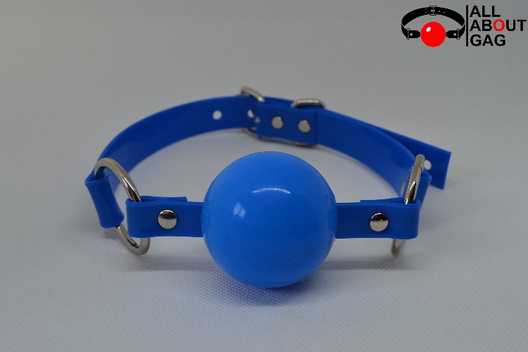 Blue Silicon Ball Gag with PVC blue strap -Lockable -Vegan | 48 mm -1.9 in / Lockable