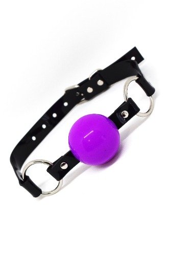 Purple Silicon Ball Gag with PVC black strap -Lockable -Vegan | 48 mm -1.9 in / Lockable