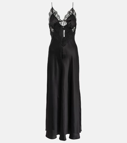 Lace-trimmed cutout silk gown