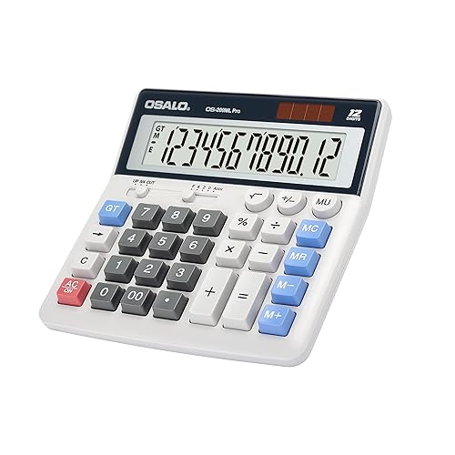 OSALO Calculadora de Bolsillo Teclas Grandes Pantalla Extragrande Calculadora de Sobremesa de 12 Dígitos Calculadora de Oficina (OS-200ML) - Azul 1