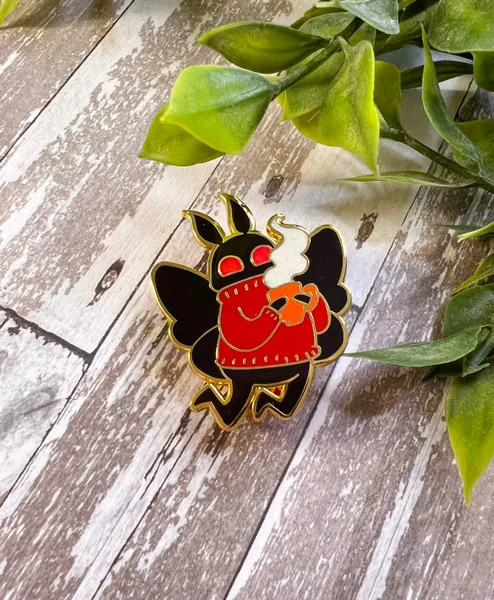 Cozy Mothman ~ Hard Enamel Pin ~ Glow in the Dark ~ Cryptid ~ Gold Plated Badge