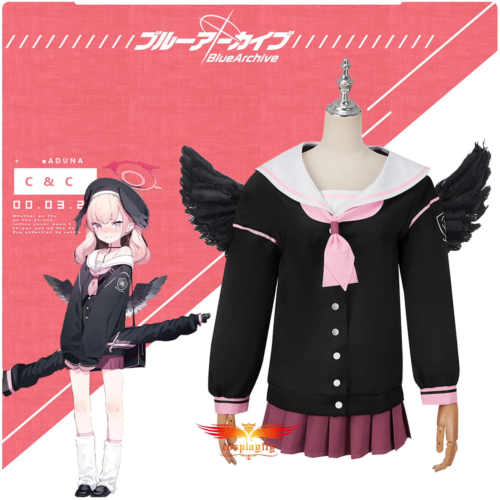 Anime Blue Archive Shimoe Koharu Cosplay Costume Black Feather Wings for Women XS-XXXL Girl Sailor Suits Pleated Skirt Halloween - AliExpress 