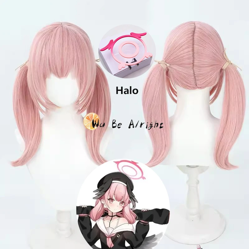 Games Blue Archive Shimoe Koharu Cosplay Wig Double Horse Tail Pink Hair Headwear Halo Halloween Props For JK Uniform Suit Anime - AliExpress 