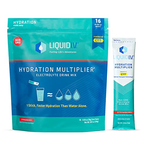 Liquid I.V. Hydration Multiplier - Strawberry - Hydration Powder Packets | Electrolyte Drink Mix | Easy Open Single-Serving Stick | Non-GMO | 16 Sticks - 16 g (Pack of 16)