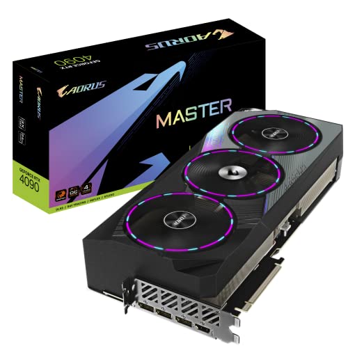 GIGABYTE GeForce RTX 4090 AORUS MASTER 24GB Graphics Card - 24GB GDDR6X, 384bits, LCD Edge View, RGB fusion, Core 2550Mhz, Metal back plate, DP 1.4, HDMI 2.1a, NVIDIA DLSS 3, GV-N4090AORUS M-24GD - Single - 4090 AORUS MASTER