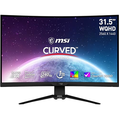 MSI MAG 325CQRXF 31.5 Inch WQHD Curved Gaming Monitor - 1000R, 2560 x 1440 Rapid VA Panel, 240 Hz / 1ms, 115% sRGB, DisplayHDR 400, Adaptive Sync, Mystic Light - DP 1.4a, HDMI 2.0, USB Type-C - Adjustable Stand - 32'' / WQHD / Curved - 240 Hz / Rapid VA