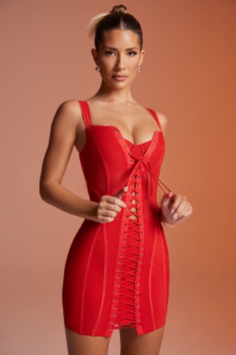 Lace Up Corset Mini Dress in Red | 2