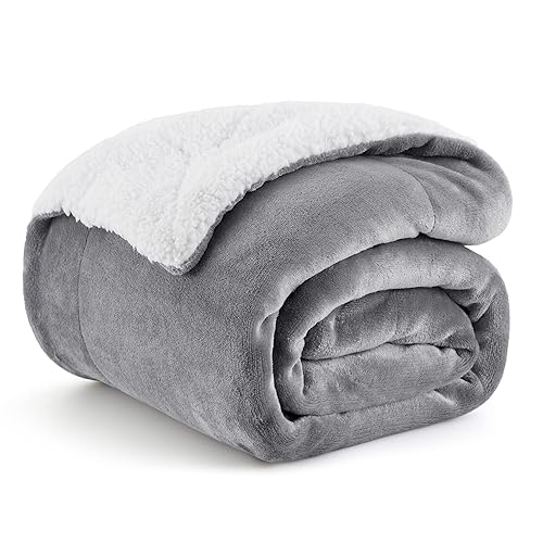 Bedsure Sherpa Fleece Throw Blanket - Thick and Warm Blanket for Winter, Soft Fuzzy Plush Twin Blanket for All Seasons, Grey, 60x80 Inches - 01 - Grey - Twin (60" x 80")