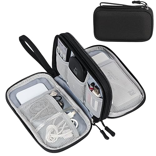 FYY Electronic Organizer, Travel Cable Organizer Bag Pouch Electronic Accessories Carry Case Portable Waterproof Double Layers Storage Bag for Cable, Cord, Charger, Phone, Earphone, Large Size, Black - Medium - Black