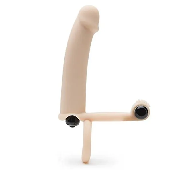 Lovehoney Double Fun Vibrating Double Penetration Strap On Dildo - 6 Inch Silicone Strap On Dildo for Men - 2 Bullet Vibrators & Cock and Ball Rings - Waterproof - Flesh Pink