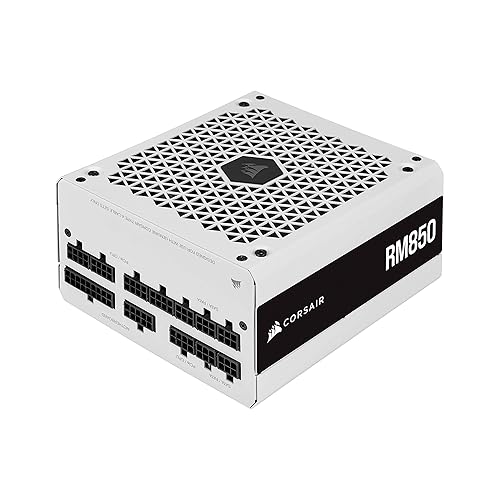 Corsair RM850 (2021), RM Series, 850 Watts 80 Plus Gold Alimentations ATX Entièrement Modulaires (Trois Connecteurs EPS12V, Fonctionnement Silencieux, Mode Zero RPM, Condensateurs 105 °C) Blanc - RM (2021) - 850 Watts - Blanc
