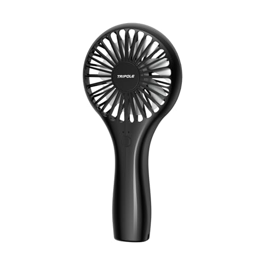 TriPole Handheld Mini Fan Battery Operated Small Personal Portable Fan Speed Adjustable USB Rechargeable Fan for Kids Girls Women Men Home Office Indoor Outdoor Travelling, Black - Black
