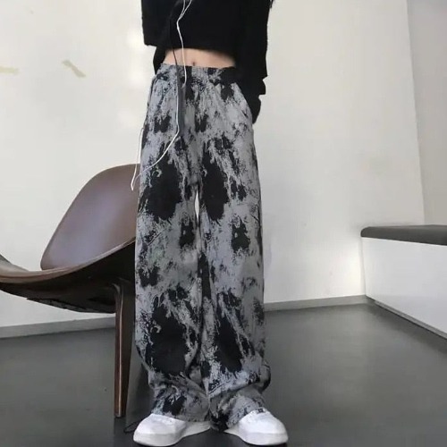 'Charcoal' Black & Grey Baggy Tie Dye Grunge Pants - as shown / L