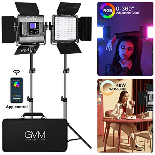 GVM RGB Led Video Light, 2PCS Video Lighting Kit with APP Control, 40W Photography Lighting Led Panel Light with 8 Kinds of The Scene Lights for Studio YouTube, 3200K-5600K, CRI 97+