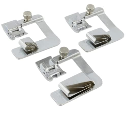 Madam Sew Rolled Hem Presser Foot Set – 3 Piece Wide Hemmer Foot Kit Includes 1/2”, 3/4" and 1” Presser Feet – Compatible with Singer, Brother, Babylock, Euro-Pro, Janome and More