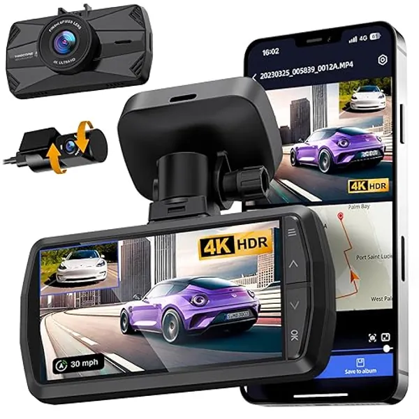 YEECORE Dash Cam Front and Rear, Real 4K+1080P Dual Dash Cam, Built-in WiFi GPS, 3.3 Inch Eye-Care Screen, HDR Night Vision, 24H Parking Mode, 157°Wide Angle Dash Camera for Cars, Loop Recording