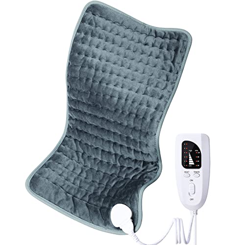 Electric Heating pad for Back/Shoulder/Neck/Knee/Leg Pain Relief, 6 Fast Heating Settings, Auto-Off, Machine Washable, Moist Dry Heat Options, Extra Large 12"x24"(Gray) - Gray - 12"x24"