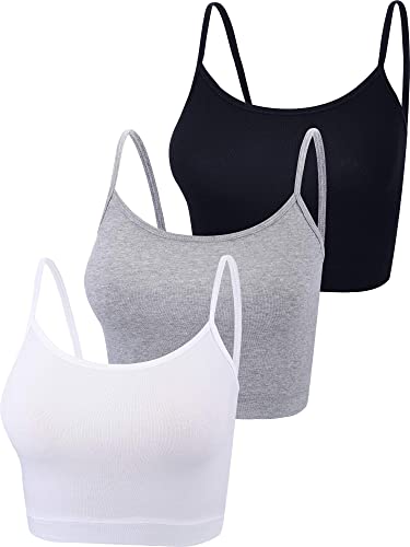 Boao 3 Pcs Crop Camisole Top Spaghetti Strap Tank Sleeveless Crop Tank Top for Women Sports - X-Large - Black, White, Grey