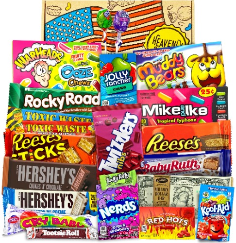 Amerikansk godis och choklad present box - Klassiska USA godis varumärken, Gott godis och choklad, Perfekt present för barn, Vuxna - Födelsedag, Jul, påskägg