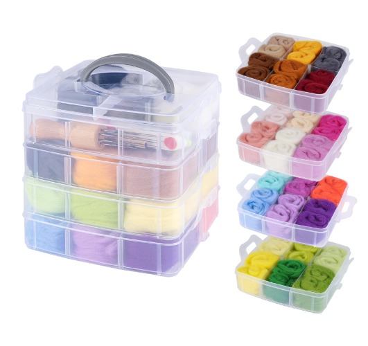 Anstore 107 st nålfiltningssats, 30 färger, ullrovning med nålfiltning, startkit i ullmålning och nålfiltverktyg för handsnurrning, gör-det-själv-hantverksprojekt nybörjare med förvaringslåda