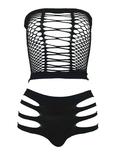 LEMON GIRL Women's Lingerie Fishnet BabyDoll Bodysuit Mini Dress Set One Size