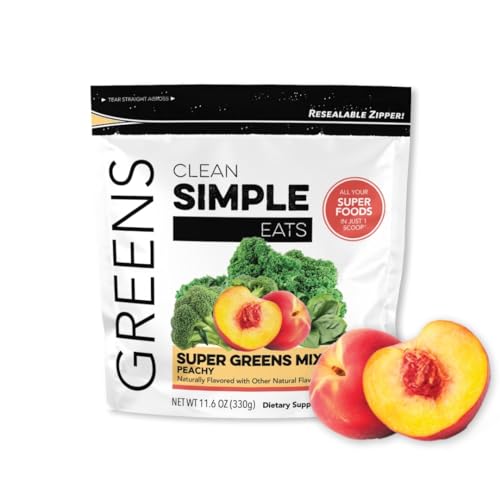 Clean Simple Eats Peachy Greens Juice & Smoothie Mix, Gluten Free, With Chlorella & Spirulina Superfoods (30 Servings) - Peachy