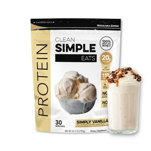 Clean Simple Eats Simply Vanilla Whey Protein Powder, Natural Sweetened and Cold-Processed Whey Protein Powder, 20 Grams of Protein (30 Servings) - Vanilla