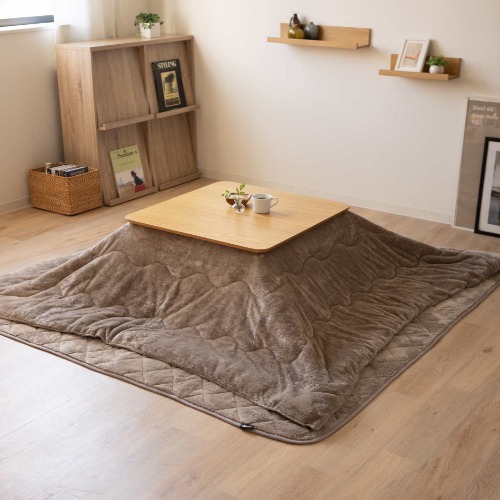 EMOOR Boa Fleece Kotatsu Futon Comforter, Heat-Retention-Plus, Soft & Silky Touch Blanket Throw, Square 75x75in, Greige (Gray-Beige) - Square (75x75in) Greige