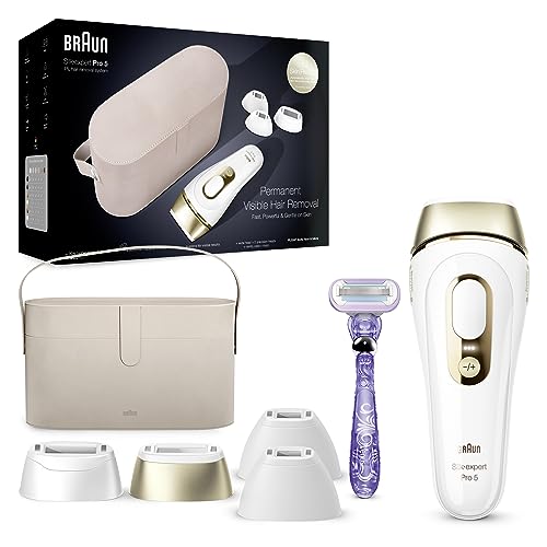 Braun IPL Silk·expert Pro 5 PL5347 Latest Generation IPL for Women and Men, At-Home Hair Removal System, White and Gold, with Wide Head and Two Precision Heads