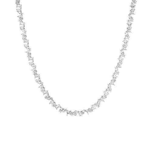 Lab Grown White Sapphire Mixed Shape Tennis Necklace | Vermeil / White / 16In