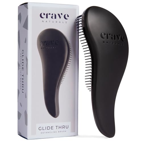 Crave Naturals Glide Thru Detangling Brush for Adults & Kids Hair, Detangling Brush for Black Natural Hair, Curly, Straight, Wet, Dry, Hairbrush for Men&Women, Little Girl Hair Accessories, 1pk, Black - 1 Pack - Black