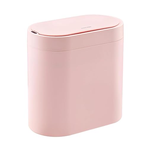 SYNCVIBE Bathroom Trash Can with Lid 2 Gallon Slim Motion Sensor Garbage Can Narrow Automatic Plastic Trash Bin for Bedroom, Living Room, Toilet, Office (Pink) - 2 Gallon - Pink