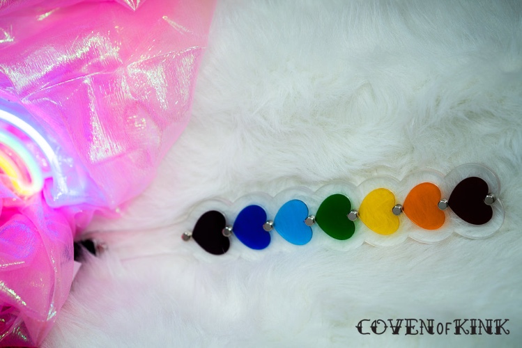 Colorful ‘Rainbow Heart’ Acrylic Paddle | Moderate to Heavy Impact Play (added layer for enhanced strength)