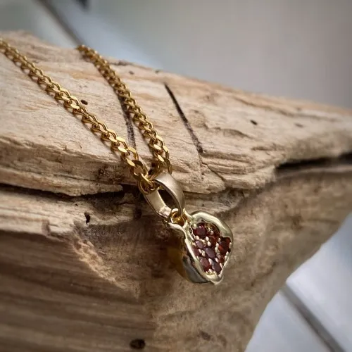18k Gold or Rhodium Pltd. Pomegranate Charm W/ or W/out Custom Length Chain Fruit Necklace W/ Synthetic Garnet / Red Czs, Chain Options - Etsy Australia