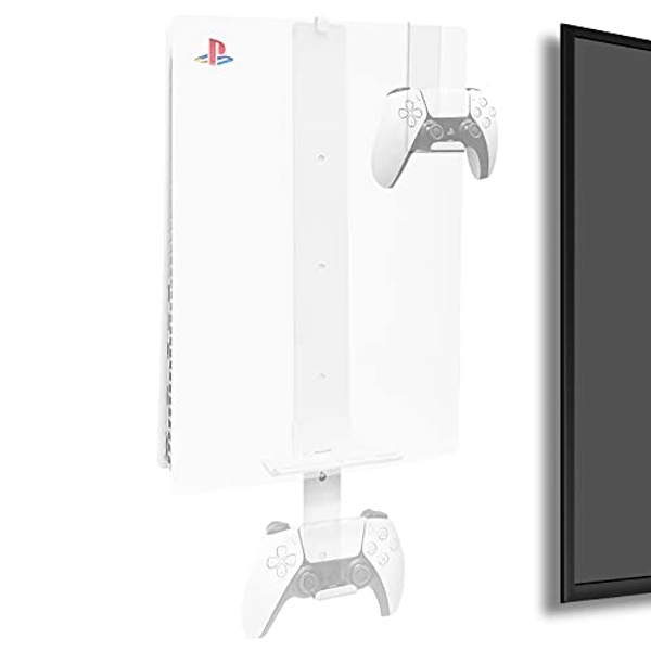 PS5 Wall Mount for PlayStation 5 Disc Edition and Digital Edition (Mount The Console on Wall Near or Behind TV with Invisible Design), Including 2 Accessories Holders (White) - Not for PS5 Slim