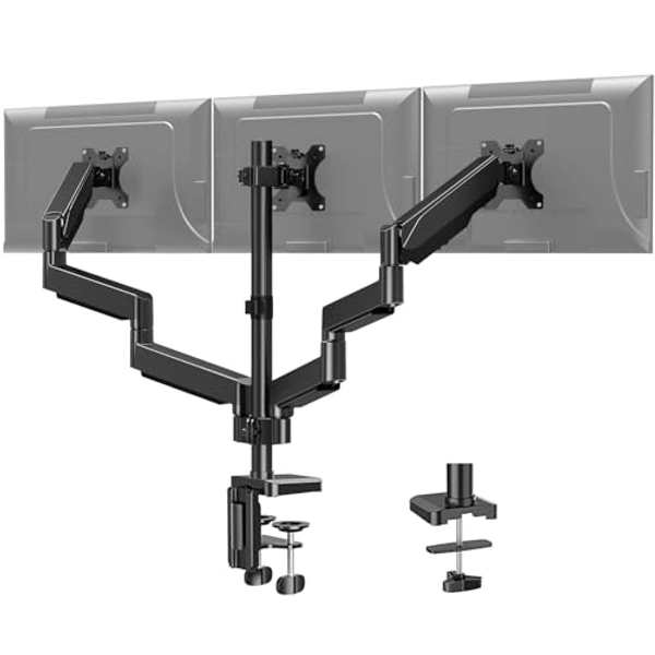 MOUNT PRO Triple Monitor Desk Mount - Articulating Gas Spring Monitor Arm, Removable with Clamp and Grommet Base - Fits 13 to 27 Inch LCD Computer Monitors, VESA 75x75, 100x100