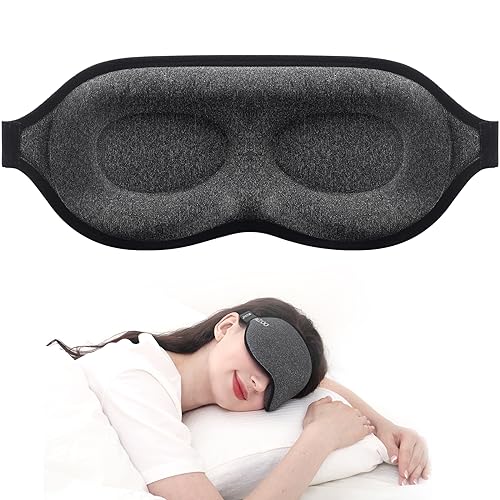 MZOO Luxury Sleep Mask for Back and Side Sleeper, 100% Block Out Light Sleeping Eye Mask for Women Men, Zero Eye Pressure 3D Contoured Night Blindfold, Breathable & Soft Eye Shade Cover - Gray (Black Edge)