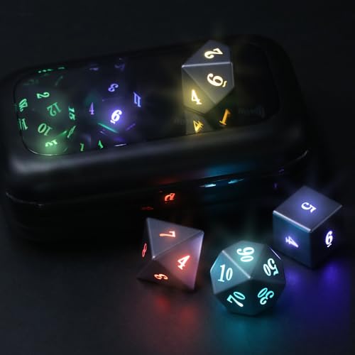 Wireless Charging LED Dice, DND Dice Rechargeable with Charging Box, ZHOORQI 7 PCS Light up Dice, D&D Glow Dice Set for Dungeons and Dragons RPG MTG Table Games (Gray-7 Color) - Gray-7 Color