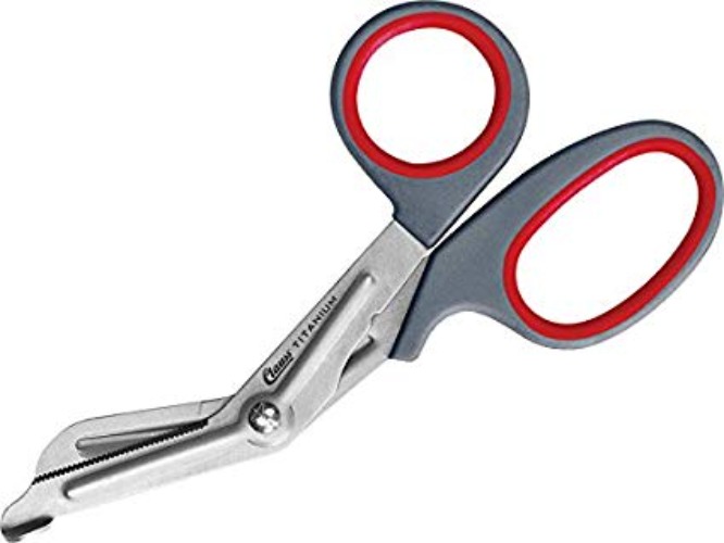 Premium Titanium Bonded Safety Scissors - EMT Shears - Safety Shears - Trauma Shears - Titanium - Grey w/Red