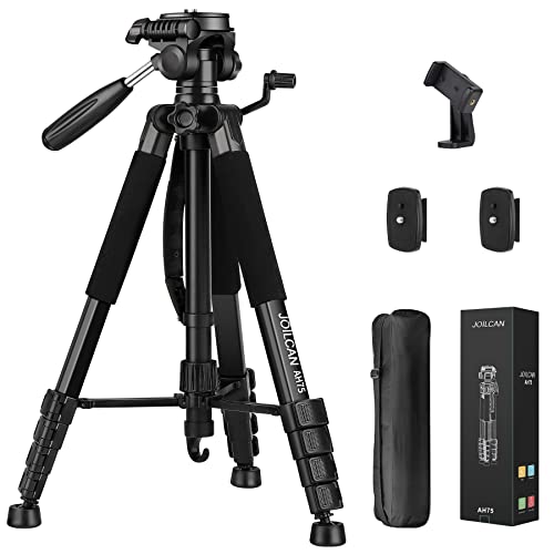 JOILCAN Tripod Camera Tripods, 74" Tripod for Camera Phone Video Recording, Heavy Duty Camera Tripod Stand, Professional Travel DSLR Tripods Compatible with Canon iPhone, Max Load 15 LB - 74" - Black