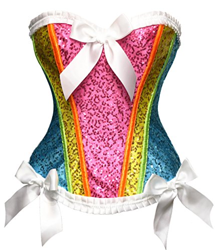 Bslingerie Womens Waist Cincher Bustier Boned Corset - Large Rainbow