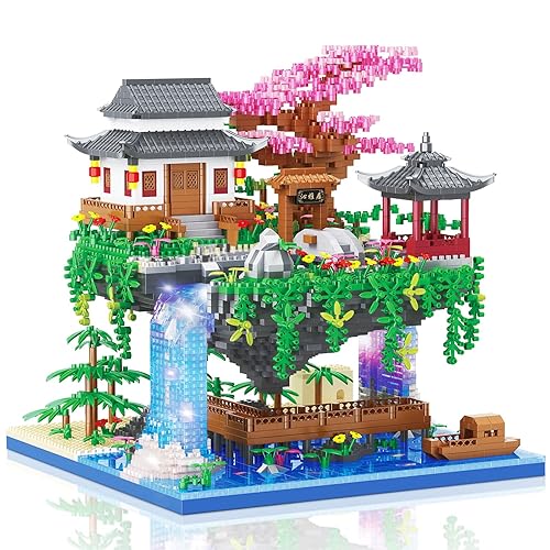 Vziimo Cherry Blossom Bonsai Tree Building Set, Architecture of Peach Blossom Pond Building Set, Collectible Models Gifts for Teens Adults 14+ (3320 PCS) - Cherry Blossom Bonsai Tree Building Set