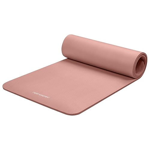 Retrospec Solana Yoga Mat 1/2" Thick w/Nylon Strap for Men & Women - Non Slip Exercise Mat for Yoga, Pilates, Stretching, Floor & Fitness Workouts - Rose - 1/2 inch
