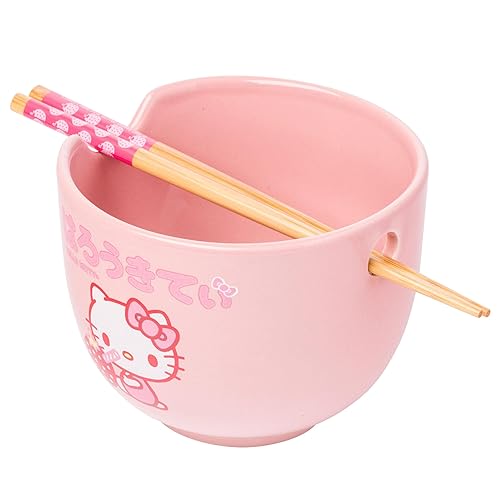 Silver Buffalo Sanrio Hello Kitty Strawberry Milk Japanese Character Ceramic Ramen Noodle Rice Bowl with Chopsticks, Microwave Safe, Pink, 20 Ounces - Hello Kitty Strawberry Milk