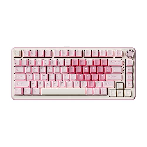 YUNZII B75 PRO Wireless Mechanical Keyboard,75% Layout with Knob,Hot Swap Gasket Custom Structure,Creamy Pre-lubed Switches,RGB Backlit,Bluetooth/Type-C/2.4G for Win/Mac(Cocoa Cream V2 Switch,Pink) - Cocoa Cream V2 Switch - Pink