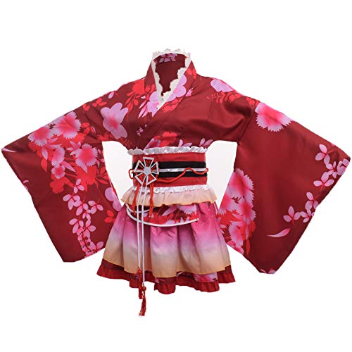 GRACEART Japanese Yukata Kimono Costume Anime Cosplay Robe - Red - XX-Large