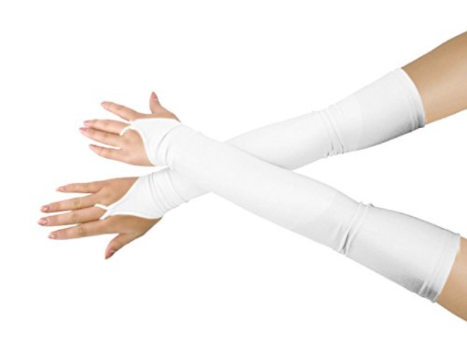 Shinningstar Girls' Boys' Adults' Stretchy Spandex Fingerless Over Elbow Cosplay Catsuit Opera Long Gloves - White